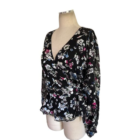 Parker Britta Long Sleeve Wrap Front Tie Blouse in Black Large New Womens Floral - Picture 6 of 16